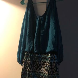 Short teal dress with sequins and slit arms 😊